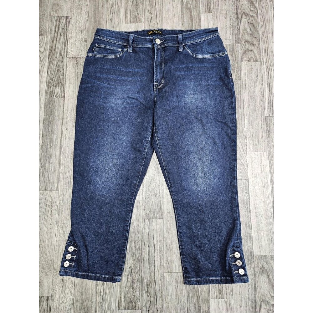 (3/$35) Lee Modern Series Jeans Womens 14 M Blue Midrise Crop Button‎ Hem Denim